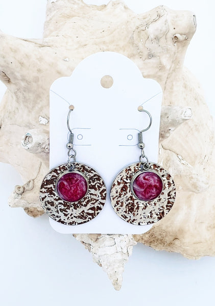 Silver and Pink Round Dangle Earrings - Chantal Claire