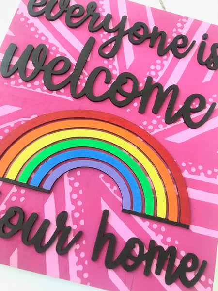 Wood Pride welcome sign, painted pink
