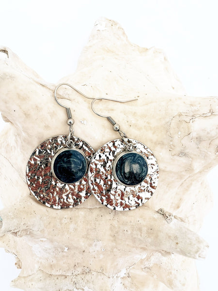 Silver and black dangle earrings
