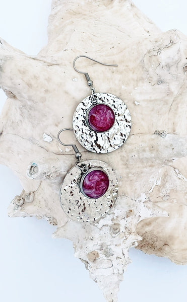 Silver and Pink Round Dangle Earrings - Chantal Claire